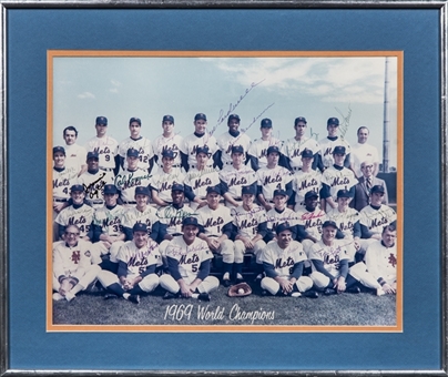 1969 World Series Champions New York Mets Signed Team Photo With 30 Signatures Including Seaver, Berra & Ryan In 18x15 Framed Display (JSA)